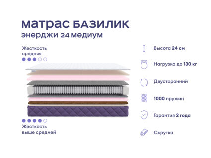 Кровать Димакс Левита с п/м + матрас Базилик Энерджи 24 медиум 1425