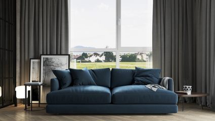 Диван Фиеста Мебель Ибица велюр Vivaldi 14 синий Длина 215 см